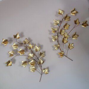 Set Of 2 Vtg  Metal Wall Art Flying Ivy Leaves  Mid Century Modern Sculpture 18”